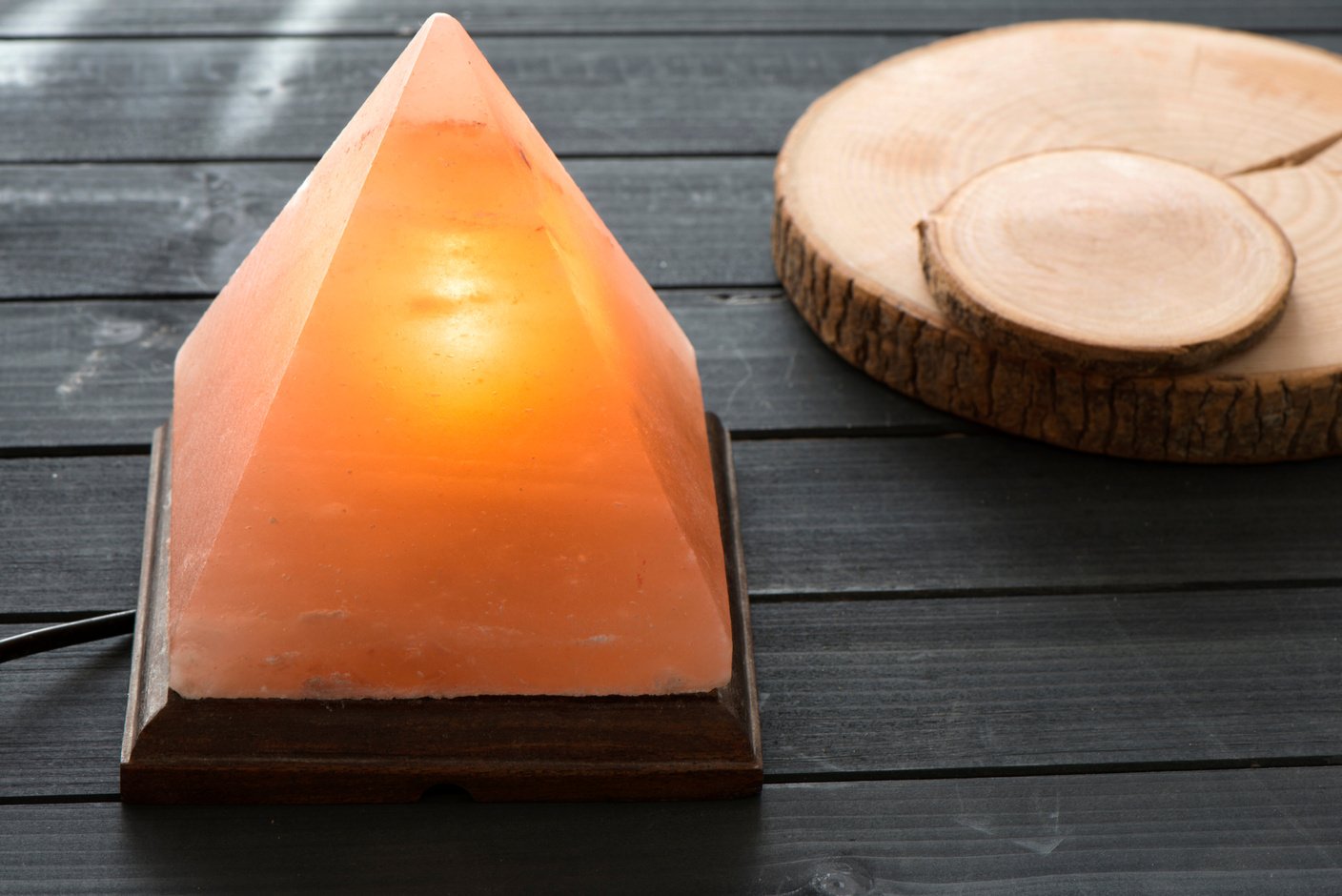 Himalayan Salt Lamp On Wooden Background